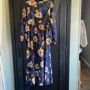 Blue multi floral maxi dress with belt.